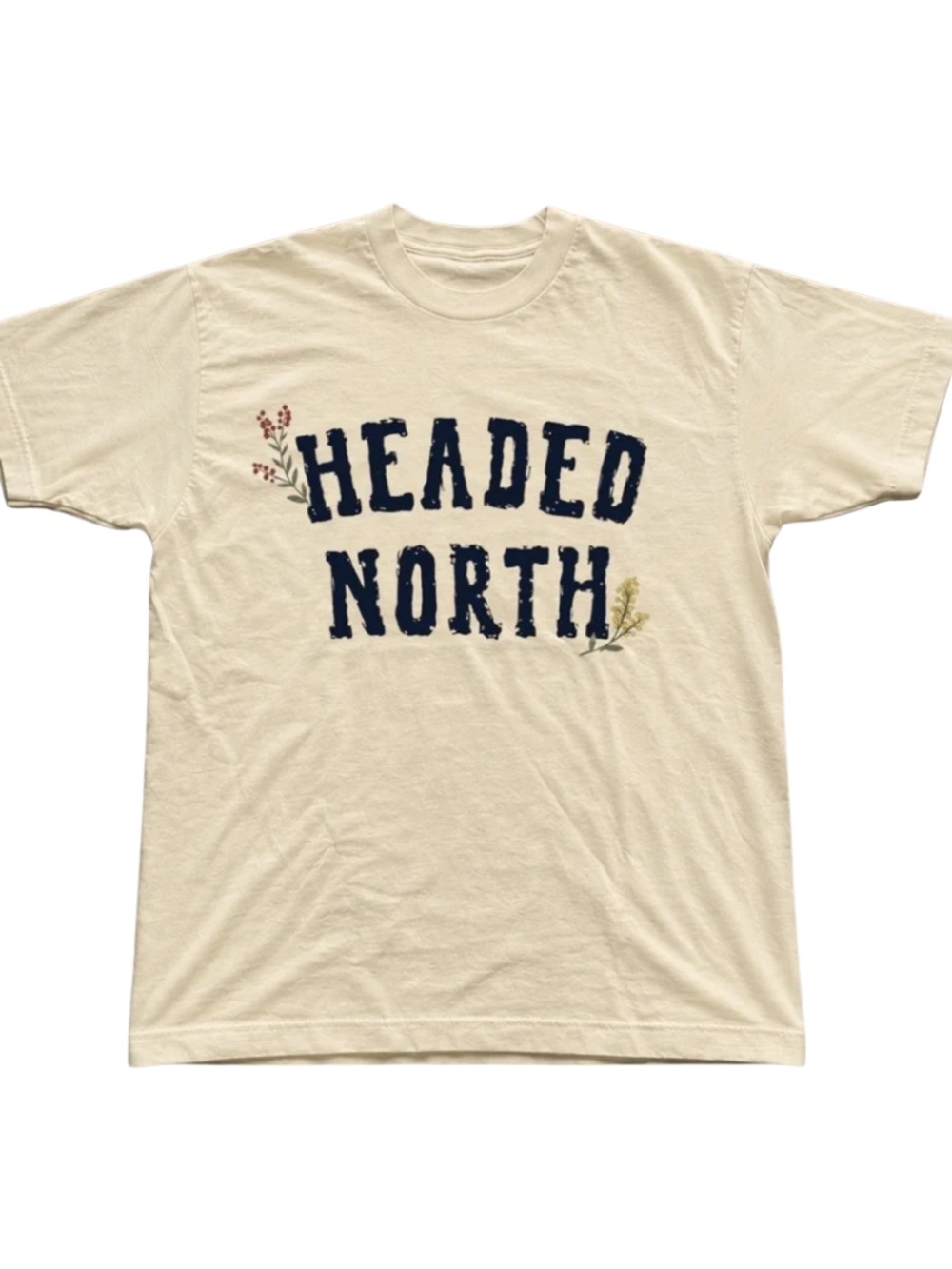 Gildan Off White 'Headed North' Graphic Tee with Navy Text